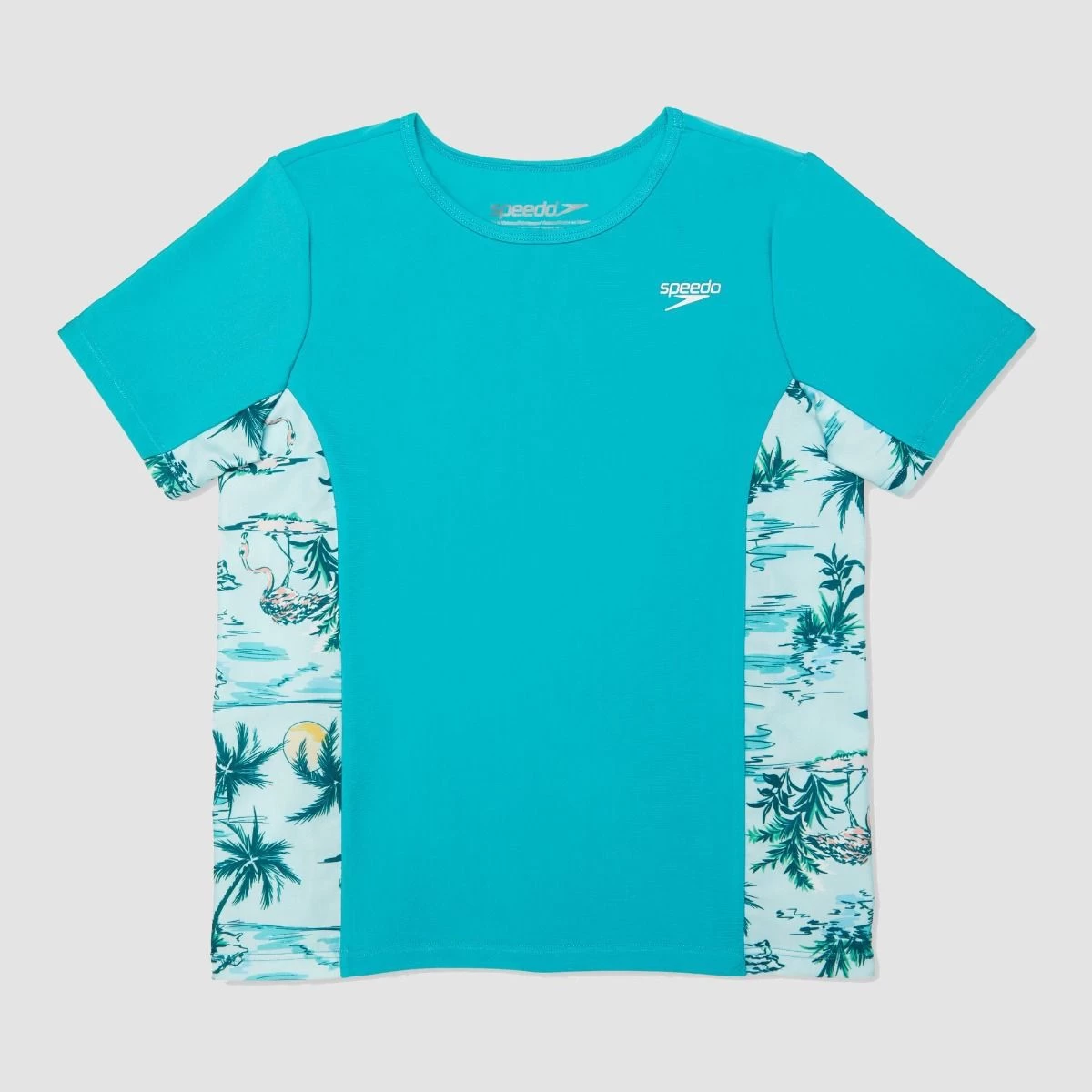 Speedo Girls Flamingle Short Sleeve Splice Rashguard - Image 3