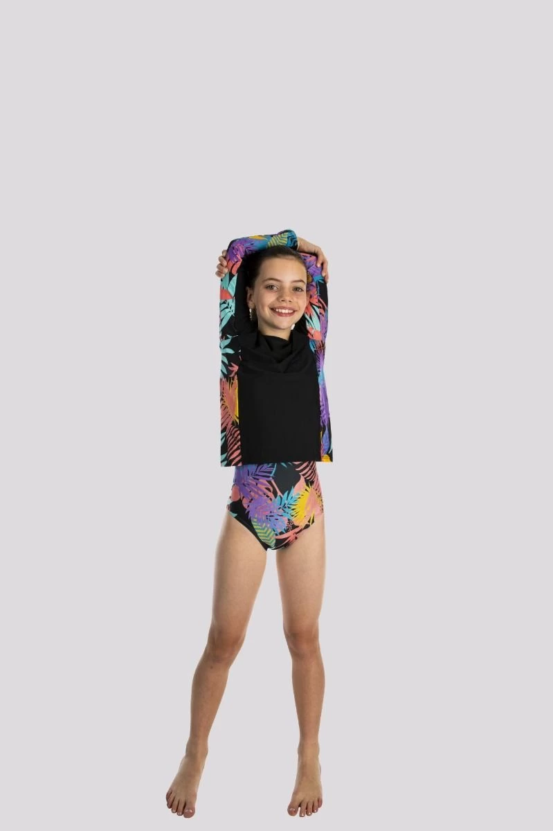 Speedo Girls Anthracite Long Sleeve Splice Rashguard