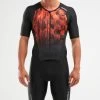 2XU Mens Perform Full Zip Sleeved Trisuit- Black/Flame Ombre