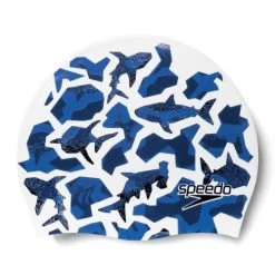 Speedo Junior Printed Silicone Cap Blue